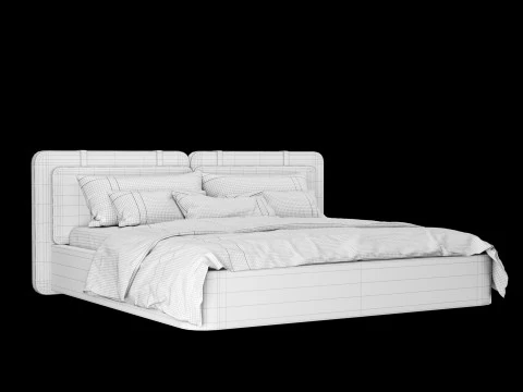 Bed with pillows and blanket 017 3D Model