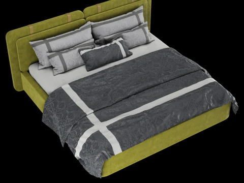 Bed with pillows and blanket 017 3D Model