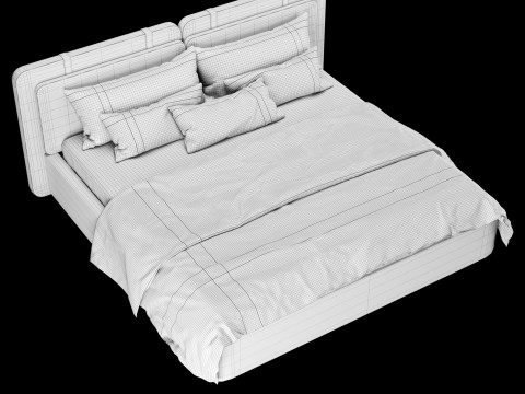 带枕头和毯子的床 017 3D 模型