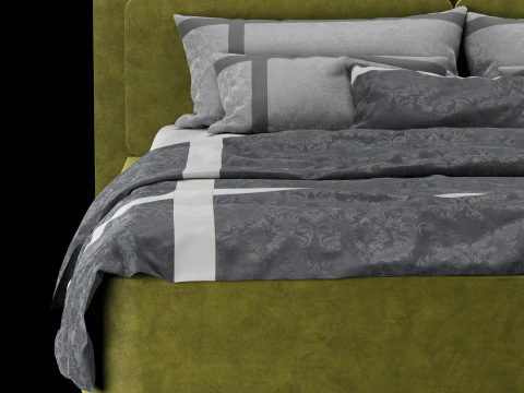 Bed with pillows and blanket 017 3D Model