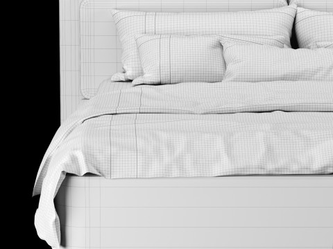 带枕头和毯子的床 017 3D 模型