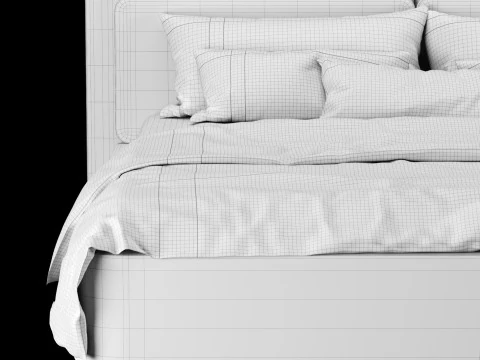 Bed with pillows and blanket 017 3D Model