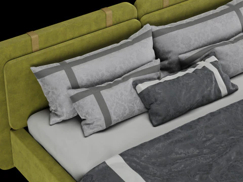 Bed with pillows and blanket 017 3D Model