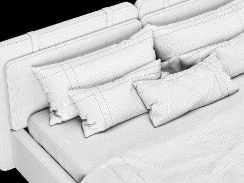 Bed with pillows and blanket 017 3D Model