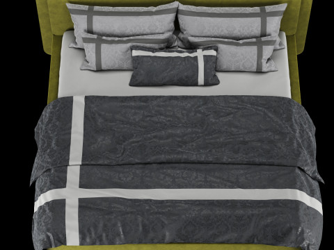 带枕头和毯子的床 017 3D 模型