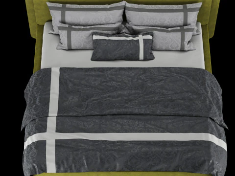Bed with pillows and blanket 017 3D Model