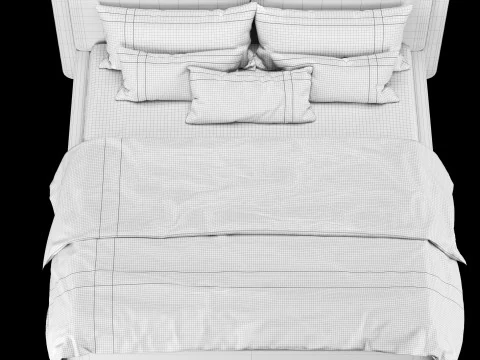 Bed with pillows and blanket 017 3D Model