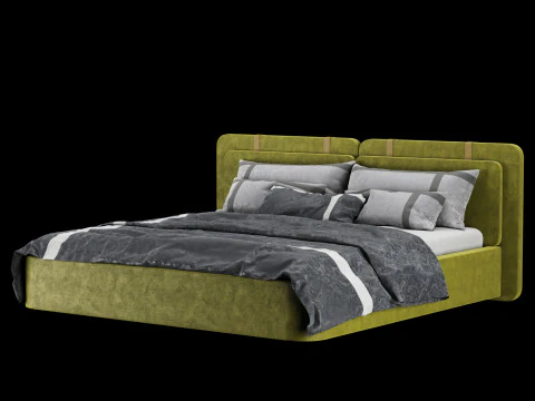 Bed with pillows and blanket 017 3D Model