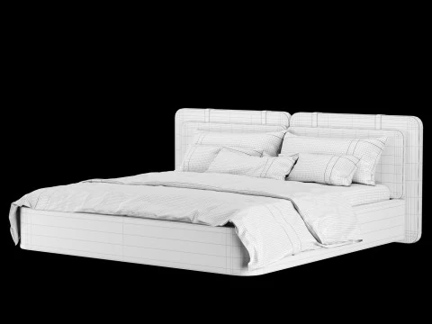 Bed with pillows and blanket 017 3D Model