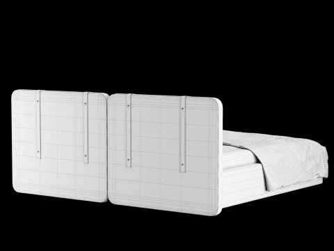 Bed with pillows and blanket 017 3D Model
