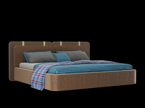 Łóżko z poduszkami i kocem 018 Model 3D