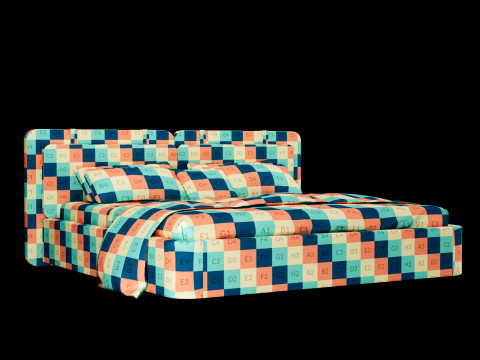 Łóżko z poduszkami i kocem 018 Model 3D