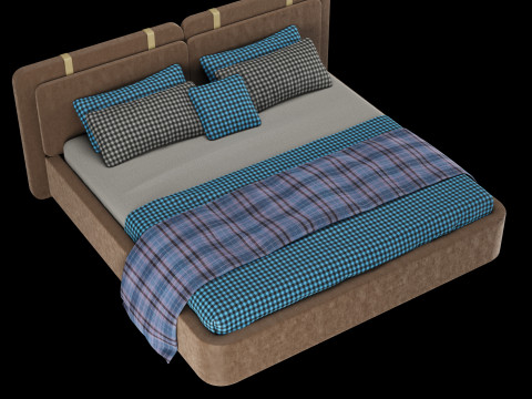 Łóżko z poduszkami i kocem 018 Model 3D