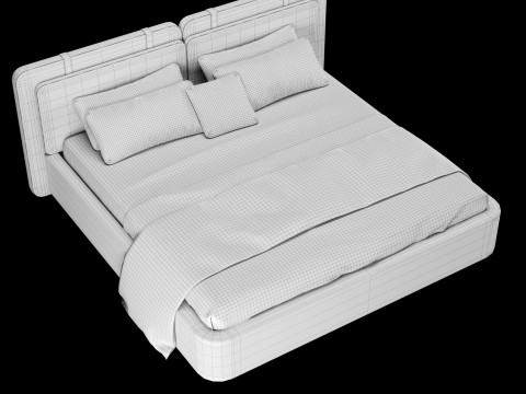 Łóżko z poduszkami i kocem 018 Model 3D