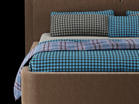 Łóżko z poduszkami i kocem 018 Model 3D