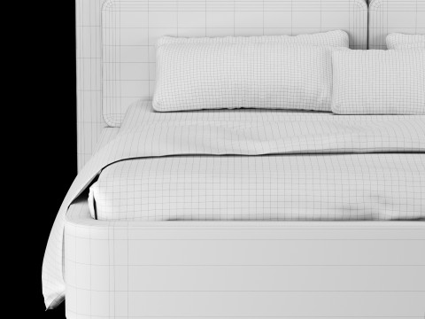 Łóżko z poduszkami i kocem 018 Model 3D