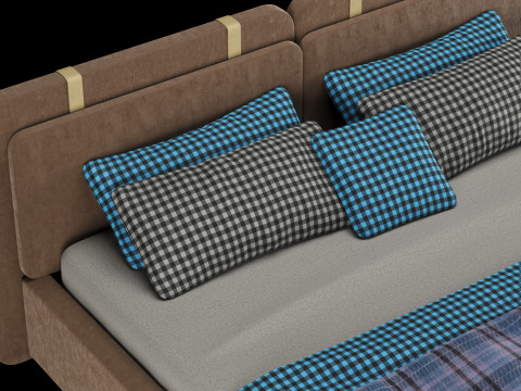 Łóżko z poduszkami i kocem 018 Model 3D