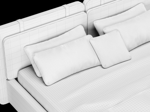 Łóżko z poduszkami i kocem 018 Model 3D