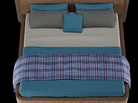 Łóżko z poduszkami i kocem 018 Model 3D