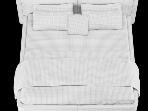 Łóżko z poduszkami i kocem 018 Model 3D