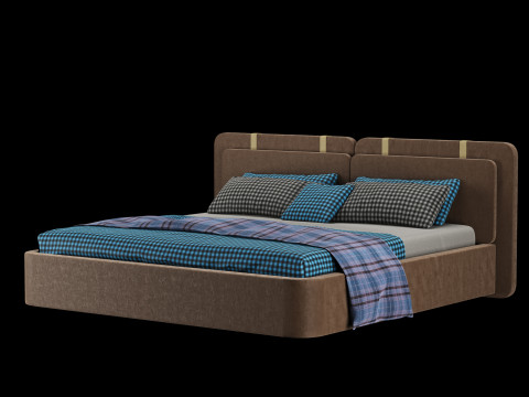 Łóżko z poduszkami i kocem 018 Model 3D