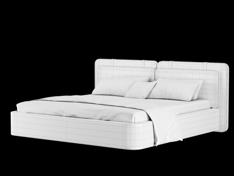 Łóżko z poduszkami i kocem 018 Model 3D