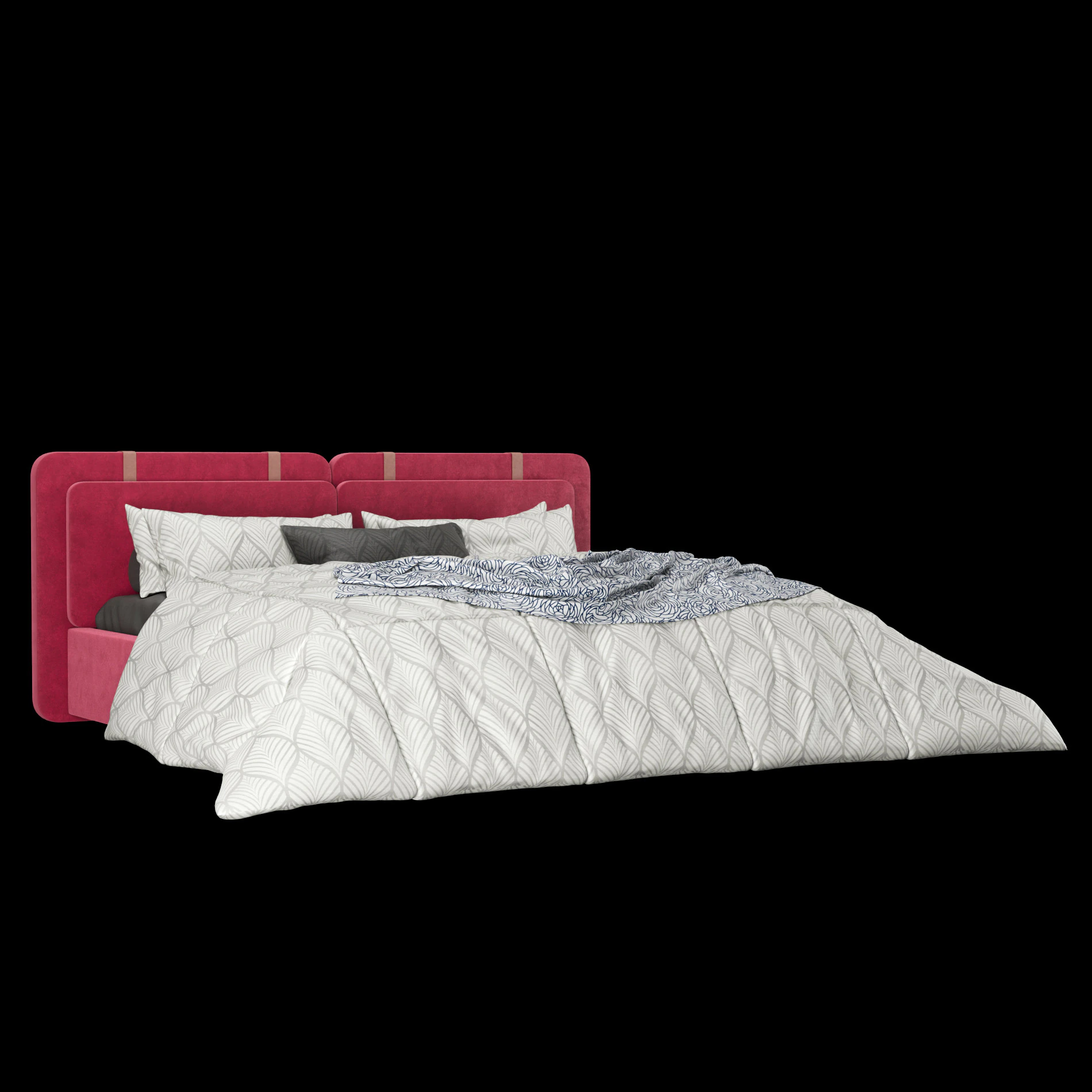 Bed with pillows and blanket 019 3D Model .c4d .max .obj .3ds .fbx .stl .blend