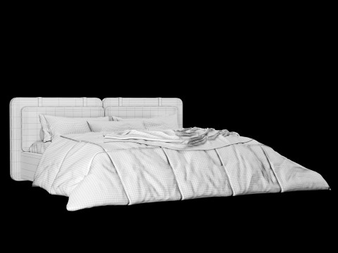 Bed with pillows and blanket 019 3D Model