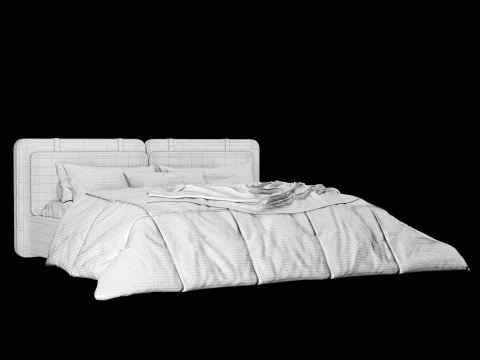 Bed with pillows and blanket 019 3D Model