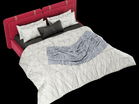 Bed with pillows and blanket 019 3D Model