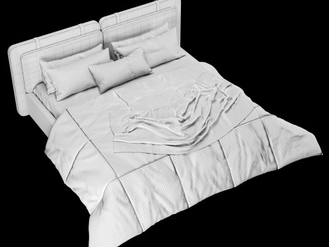 Bed with pillows and blanket 019 3D Model