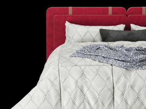 Bed with pillows and blanket 019 3D Model