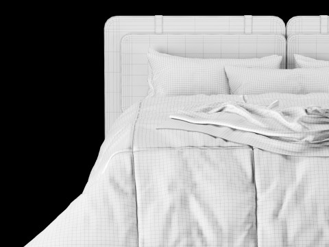 Bed with pillows and blanket 019 3D Model