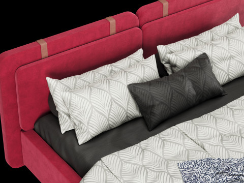 Bed with pillows and blanket 019 3D Model