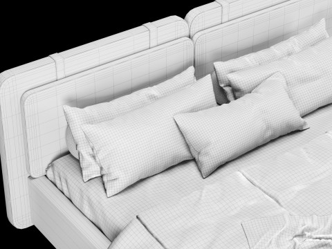 Bed with pillows and blanket 019 3D Model