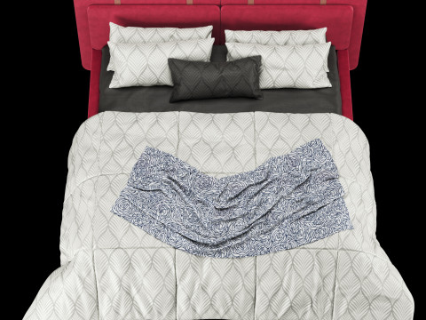 Bed with pillows and blanket 019 3D Model