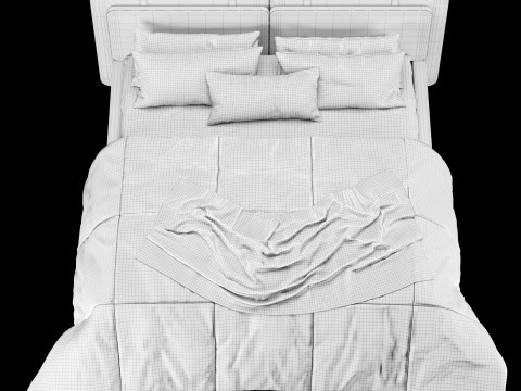 Bed with pillows and blanket 019 3D Model