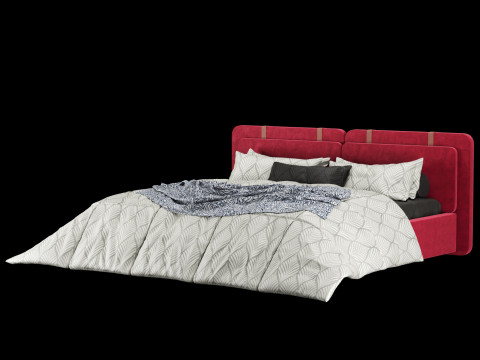 Bed with pillows and blanket 019 3D Model