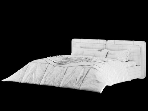 Bed with pillows and blanket 019 3D Model