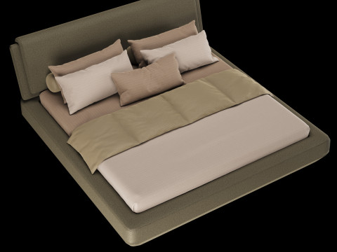 Bed with pillows and blanket 021 3D Model