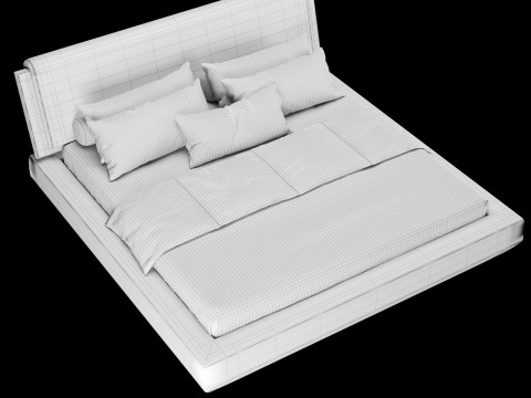 Bed with pillows and blanket 021 3D Model