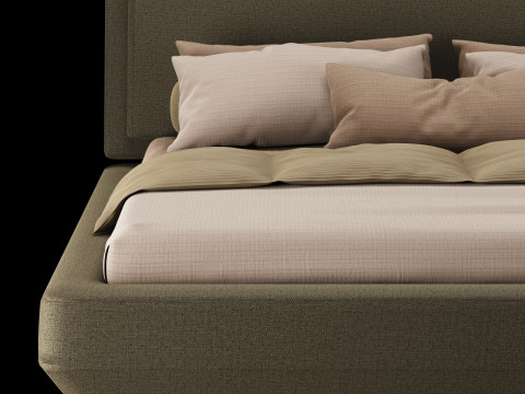 Bed with pillows and blanket 021 3D Model