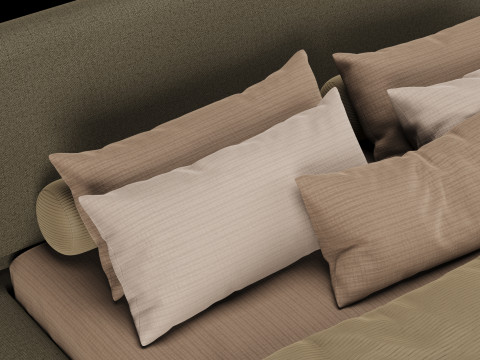 Bed with pillows and blanket 021 3D Model