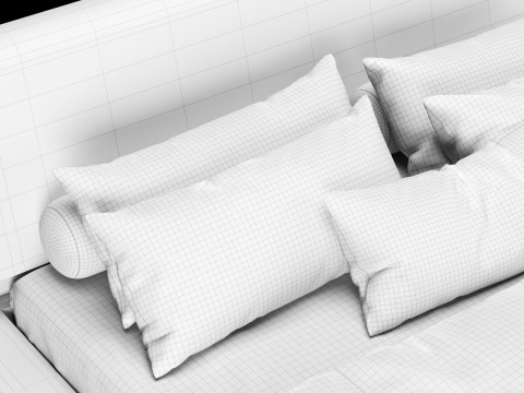 Bed with pillows and blanket 021 3D Model