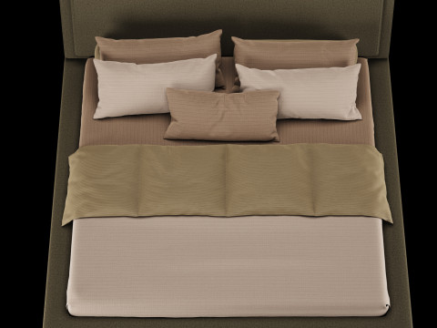 Bed with pillows and blanket 021 3D Model