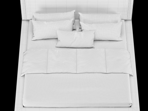 Bed with pillows and blanket 021 3D Model