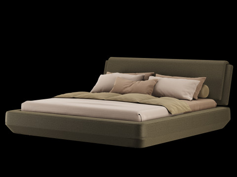 Bed with pillows and blanket 021 3D Model