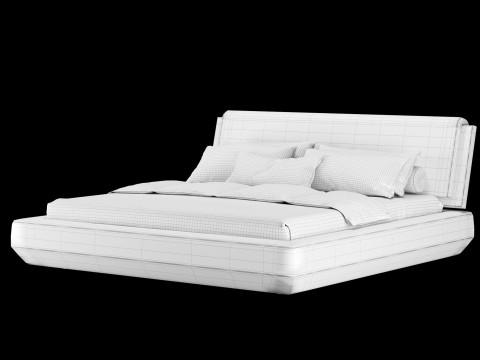 Bed with pillows and blanket 021 3D Model