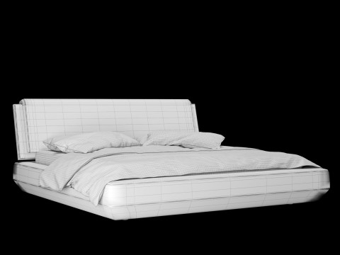 Bed with pillows and blanket 022 3D Model