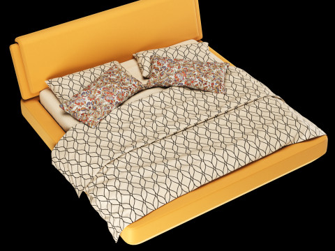 Bed with pillows and blanket 022 3D Model